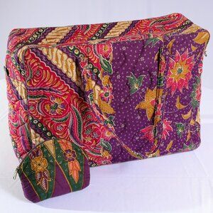 Boho Quilted Fabric Tote Bag with Matching Pouch